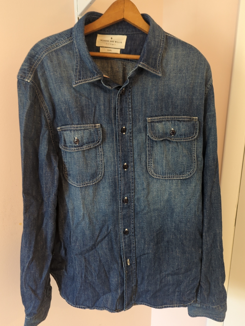 Imogene + Willie XL Earl Selvedge Denim Shirt in the Washed Indigo EUC